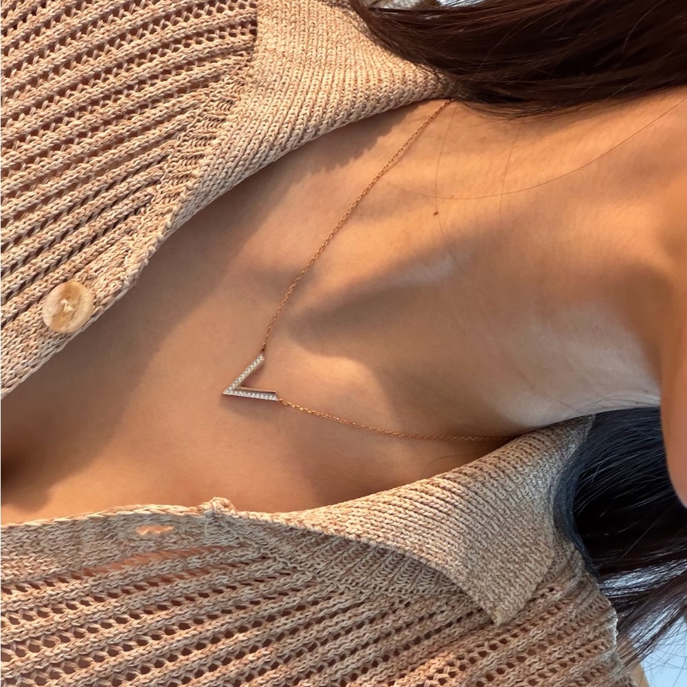 Swarovski Gold Chain with Pavé V Pendant Necklace
